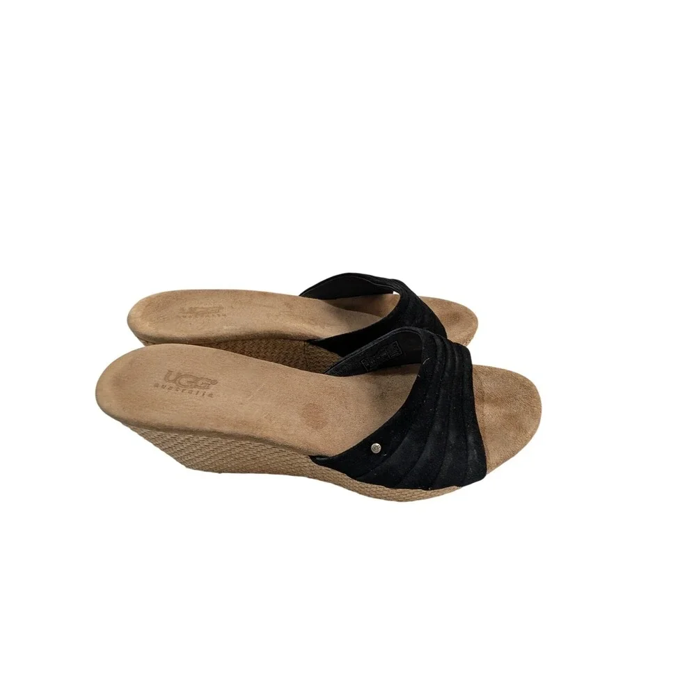 UGG Australia Lucianna Black Suede Jute Wedge Slide Sandals Womens 10 3100